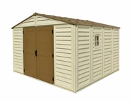 Caseta de jardín de resina grande Duramax WoodBridge Plus 10,5 x 10,5