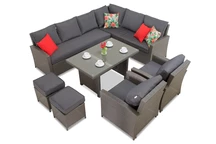 Conjunto Parma Comida 7 en technorattan con puff Garden Point antracit