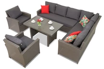 Conjunto Parma Comida 7 en technorattan con sofá esquinero Garden Point antracita