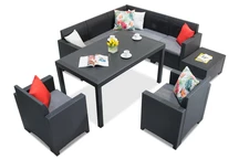 Conjunto Technorattan con sofá esquinero y sillones Nebraska Comida 7 antracita Bica.