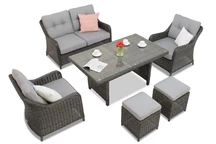 Conjunto Toledo Apetito 4 en technorattan con puff Garden Point antracita