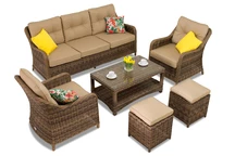 Conjunto Toledo Coffee 5 en technorattan con puff Garden Point marrones