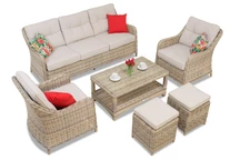 Conjunto Toledo Coffee 5 poli rattan con pufs beige Garden Point