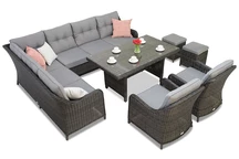 Conjunto Toledo Comida 7 en technorattan con sofá esquinero Garden Point antracita