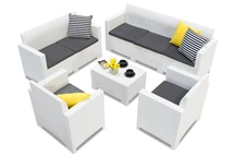 Conjunto con mesa de poli ratán Nebraska Coffee 7 blanco Bica