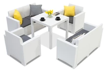 Conjunto con mesa de poliratán Dallas Nebraska 6 blanco Bica