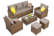 Conjunto de muebles de jardín Parma Coffee 5 en technorattan con pufs marrones Garden Point