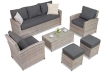 Muebles en technorattan Parma Coffee 5 con pufs Garden Point gris