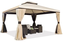 Pabellón de jardín grande con mosquitera y cortinas Valencia 4 x 4 m crema Garden Point
