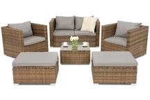 Conjunto de muebles de jardín Roma Coffee 4 en technorattan + 2 pufs Garden Point marrón