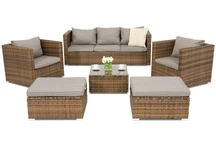 Conjunto de muebles de jardín Roma Coffee 5 en technorattan + 2 pufs Garden Point marrón