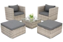 Conjunto de muebles de jardín Roma Terrace en technorattan + 2 pufs Garden Point gris