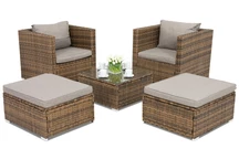 Conjunto de muebles de jardín Roma Terrace en technorattan + 2 pufs Garden Point marrón