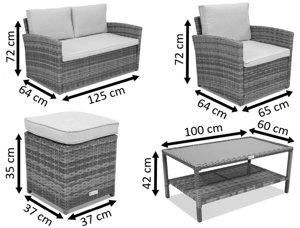 Wymiary produktu Muebles de jardín Monaco Coffee 4 + 2 pufs Garden Point marrón - 0x0x0