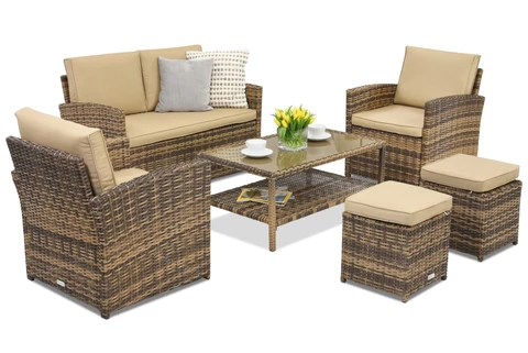 Muebles de jardín Monaco Coffee 4 + 2 pufs Garden Point marrón