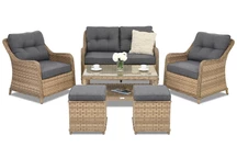 Muebles de jardín Toledo Coffee 4 en technorattan con 2 pufs Garden Point capuchino