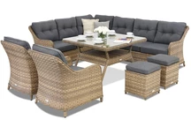 Muebles de jardín Toledo Comida 7 Angular en technorattan con 2 pufs capuchino Garden Point