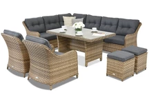 Muebles de jardín Toledo Comida 7 en technorattan con 2 puff capuchino Garden Point