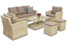 Muebles de jardín de mimbre Bristol Coffee 5 + 2 pufs Garden Point beige