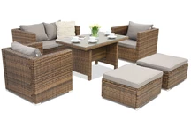 Muebles de jardín en ratán Roma Apetito 4 + 2 pufs Garden Point marrón