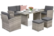 Conjunto de muebles de jardín Monaco Apetito 4 en technorattan + 2 pufs Garden Point gris claro