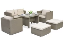 Conjunto de muebles de jardín Roma Apetito 4 en technorattan + 2 pufs Garden Point gris claro
