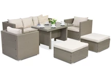 Muebles de jardín en ratán Roma Apetito 5 + 2 pufs Garden Point gris claro