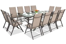 Muebles de comedor de acero Módena/Rosario para 12 plazas con mesa grande 200 cm Garden Point marrón