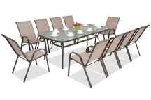 Muebles de comedor de acero Módena para 10 plazas con mesa grande Garden Point marrón