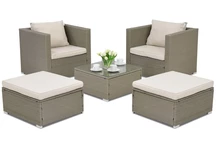 Muebles de jardín Roma Terrace en technorattan con 2 puff Garden Point gris claro