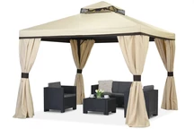 Cenador de jardín con cortinas Valencia Garden Point 3x3 m crema