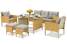 Conjunto de poliratán con pufs Bari Garden Point beige