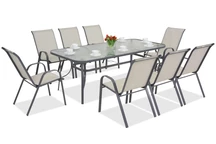 Mueble de jardín Modena de metal para 8 personas con mesa grande Garden Point gris claro