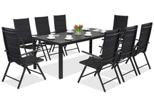Mueble de jardín de aluminio polywood con mesa grande Verona para 8 personas Garden Point negro