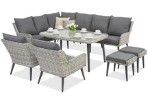 Muebles de jardín Bilbao Comida 7 + 2 pufs Garden Point blanco