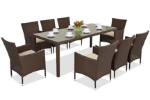 Muebles de jardín Milan/Grenada 8 en technorattan con mesa grande Garden Point marrón