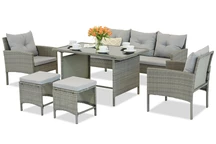 Muebles de jardín de ratán sintético con pufs Bari Garden Point gris
