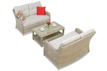 Conjunto de muebles de mimbre Toledo Coffee con mesita para 4 personas, Garden Point beige