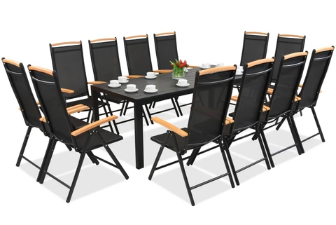 Mueble de jardín Verona polywood aluminio con mesa Wood grande para 12 personas Garden Point negro