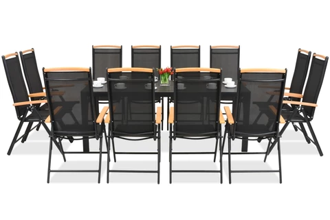 Mueble de jardín Verona polywood aluminio con mesa Wood grande para 12 personas Garden Point negro
