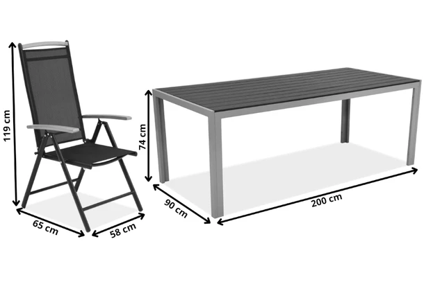 Wymiary produktu Mueble de jardín Verona polywood aluminio con mesa Wood grande para 12 personas Garden Point negro - 0x0x0
