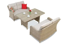 Conjunto Toledo Apetito de mimbre con mesa grande para 4 personas en beige Garden Point