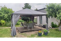 Milos 4x4m cenador de jardín con cortinas Garden Point gris