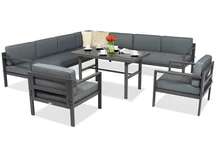 Juego de salón con rincón grande Porto Comida 8 antracita Garden Point