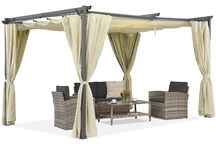 Pérgola de terraza beige con cortinas La Palma 4x4 Garden Point