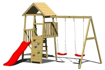 Torre infantil de madera con tobogán y 2 columpios Julie III