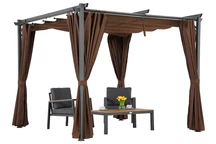 Pérgola para patio La Palma marrón de 3x3 m con cortinas Garden Point