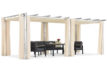Barbados 3x6 m patio pérgola con cortinas Garden Point blanco y beige