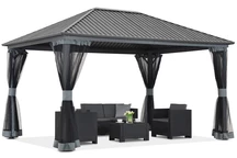 Cenador metálico Cerdeña 3x3 con mosquitera Garden Point beige (1)