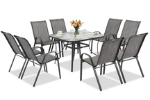 Conjunto de muebles de jardín de metal gris Módena para 8 personas con mesa cuadrada Garden Point